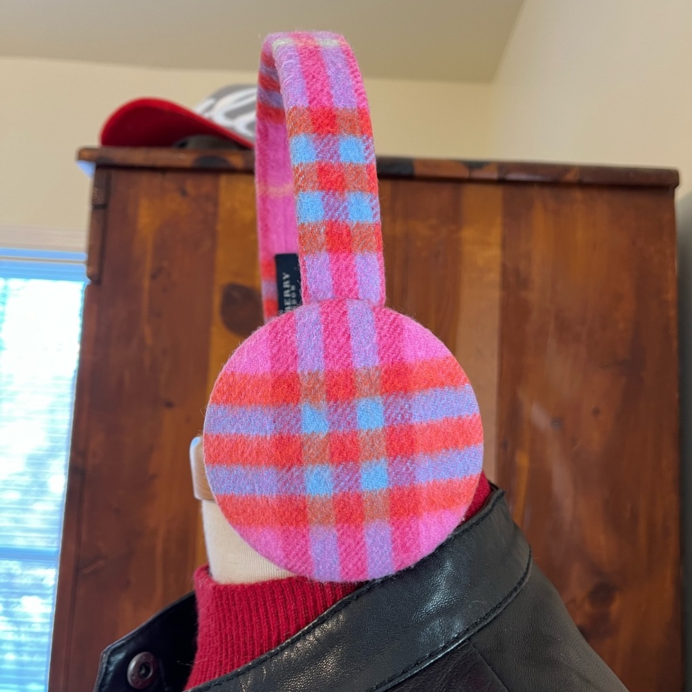 Burberry Cashmere/Shearling Pink and Blue nova check Plaid Earmuffs